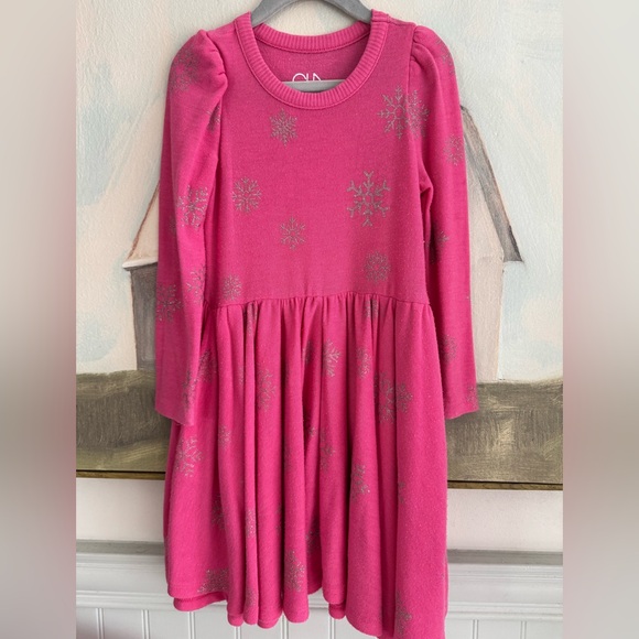 CHASER Pink Glitter Snowflakes Girls Long Sleeved Dress Size 5 - Picture 2 of 6